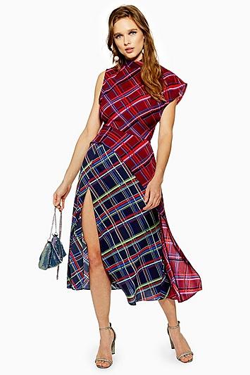 Topshop Petite Clash Check Midi Dress