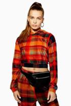 Topshop Check Velour Hoodie