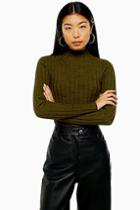 Topshop Khaki Knitted Marl Funnel Neck Top