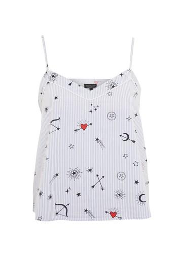 Topshop Heart Print Striped Camisole Top