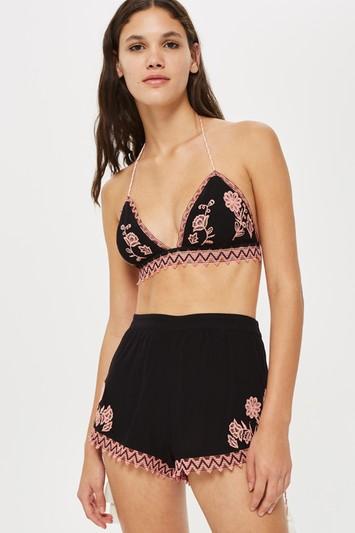 Topshop Embroidered Crochet Triangle Bikini Top