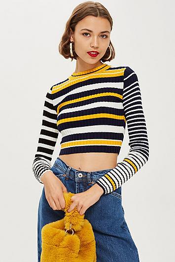 Topshop Stripe Cropped Jumper