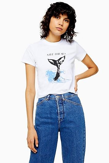 Topshop Petite 100% Organic Cotton Save The Sea Top