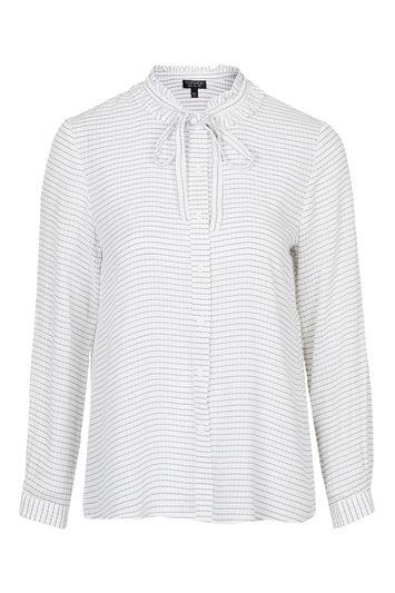 Topshop Stripe Ruffle Neck Tie Blouse