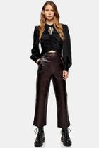 Topshop Burgundy Faux Leather Crocodile Straight Leg Trousers