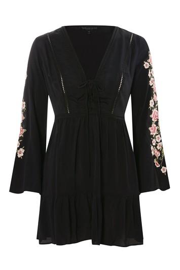 Topshop Petite Embroidered Lace Up Dress