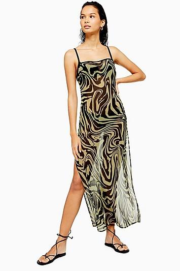 Topshop Khaki Chiffon Swirl Beach Dress