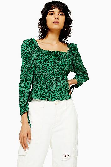 Topshop Vancouver Leopard Ruched Prairie Blouse