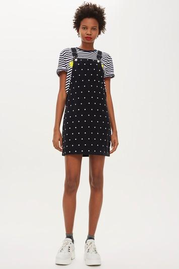 Topshop Corduroy Spot Detail Pinafore Dress