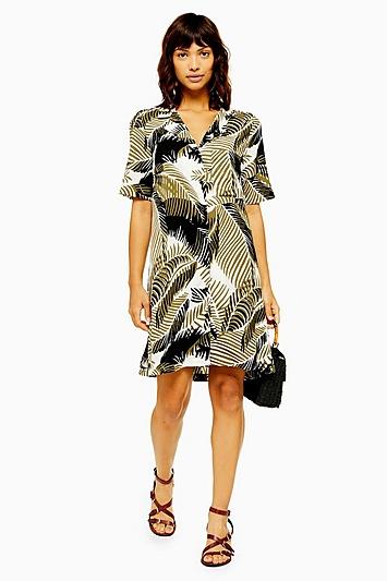 Topshop Tall Palm Bowling Shirt Dress