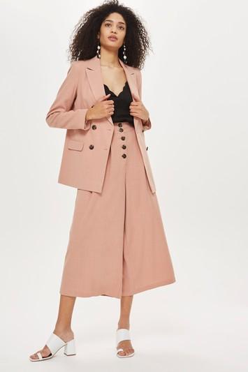 Topshop Linen Double Breasted Blazer