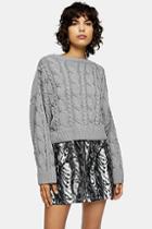 Topshop Grey Knitted Super Crop Cable Jumper