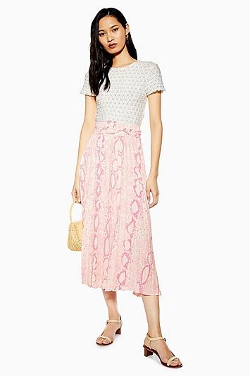 Topshop Pink Snake Pleat Midi Skirt