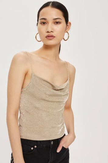 Topshop Metal Yarn Cowl Neck Camisole Top