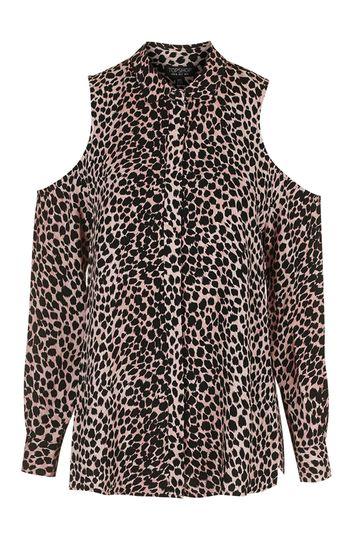 Topshop Cheetah Print Cold Shoulder Shirt