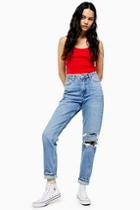 Topshop Mid Blue Rip Mom Jeans