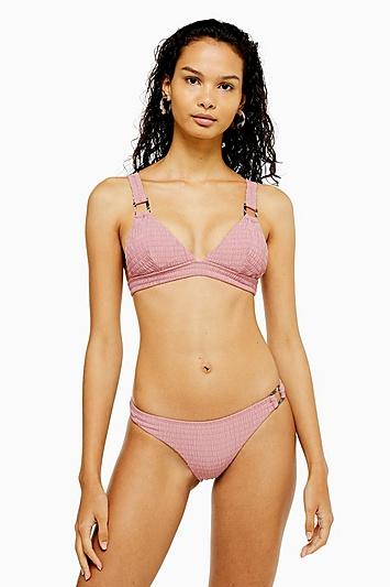 Topshop Dark Pink Shirred Ring Bikini Bottoms