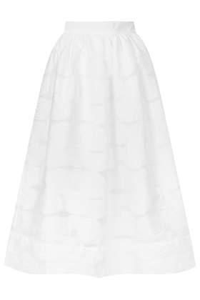 Topshop White Rose Gathered Midi Skirt