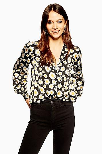 Topshop Daisy Print Long Sleeve Shirt