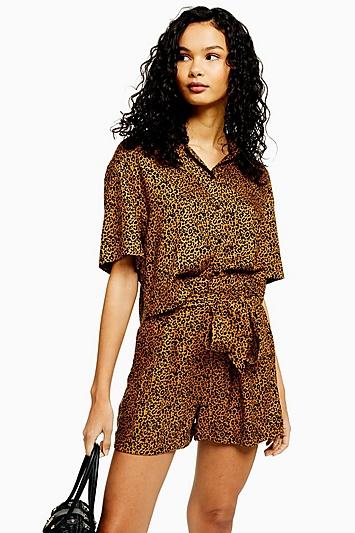 Topshop Tall Cairo Brown Leopard Print Tie Shorts