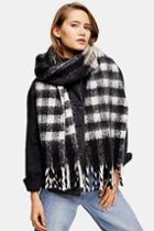 Topshop Black And White Brush Check Scarf