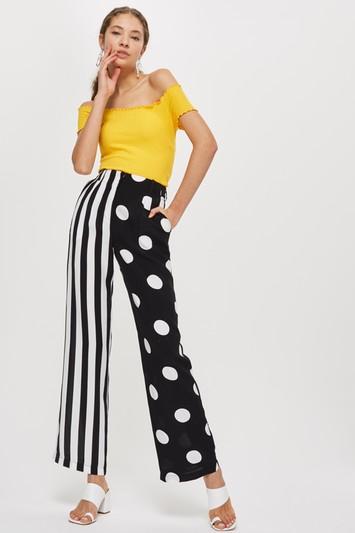 Topshop Spot Print And Striped Wide Leg Trousers
