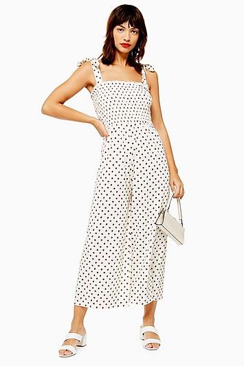 Topshop Spot Shirred Jumpsuit
