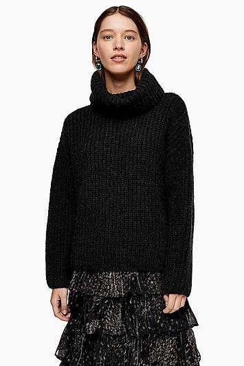Topshop Grey Knitted Chunky Roll Neck Jumper