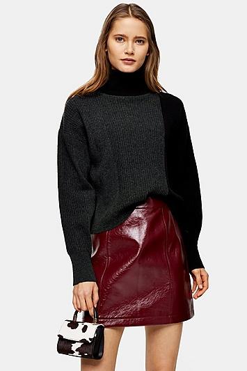 Topshop Grey Knitted Cashmere Roll Neck Jumper