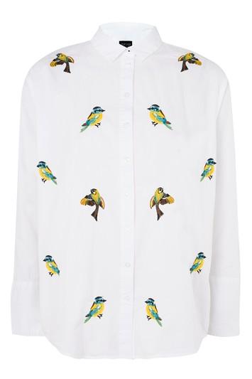 Topshop Embroidered Bird Print Shirt