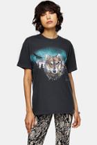 Topshop Charcoal Grey Night Wolf T-shirt