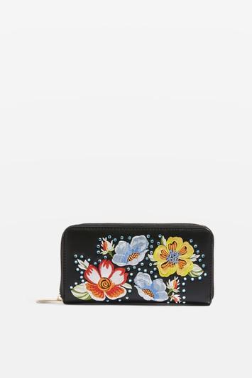 Topshop Scilla Embroidered Zip Purse