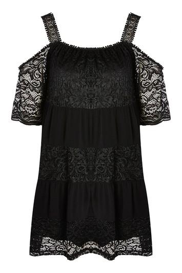 Topshop Lace Cold Shoulder Smock Dress