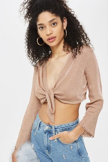 Topshop Tall Metal Tie Front Crop Top