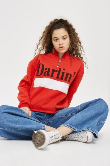 Topshop 'darlin' Slogan Zip Sweatshirt