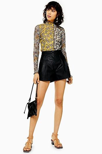 Topshop Black Topstitch Pu Shorts