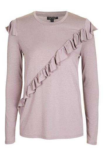 Topshop Petite Ruffle Long Sleeve Top