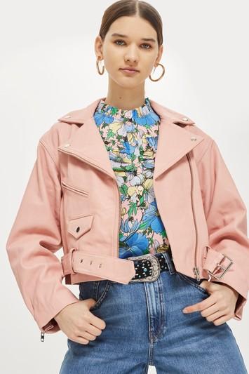 Topshop Pink Leather Biker Jacket