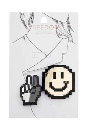 Topshop Smiley Face And Peace Brooch
