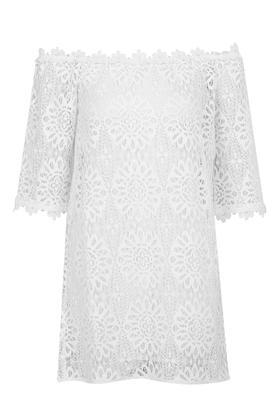 Topshop Bardot Lace Smock Dress