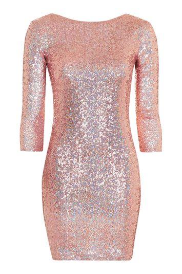 Topshop Slash Neck Sequin Mini Dress