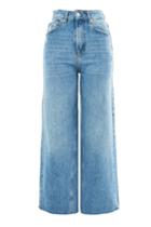 Topshop Petite Mid Blue Cropped Wide Leg Jeans