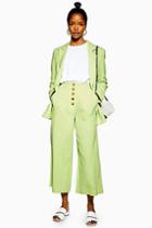 Topshop Apple Green Wide Leg Cropped Trousers With Linen