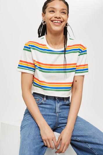 Topshop Printed Rainbow Crop T-shirt
