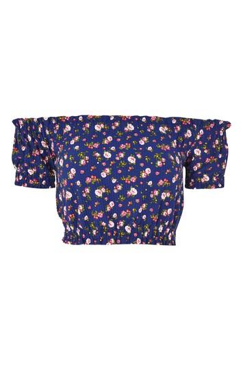 Topshop Petite Floral Print Bardot Crop Top