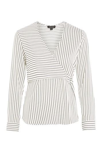 Topshop Satin Stripe Wrap Top