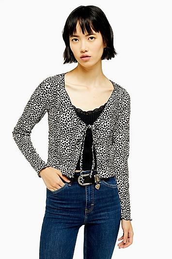 Topshop Animal Print Crinkle Cardigan