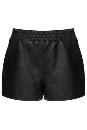 Topshop Black Leather Runner Shorts