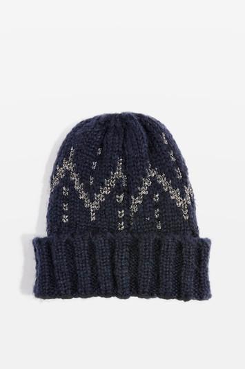 Topshop Navy Glitter Knitted Beanie