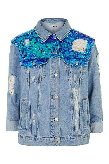 Topshop Moto Sequin Ripped Jacket